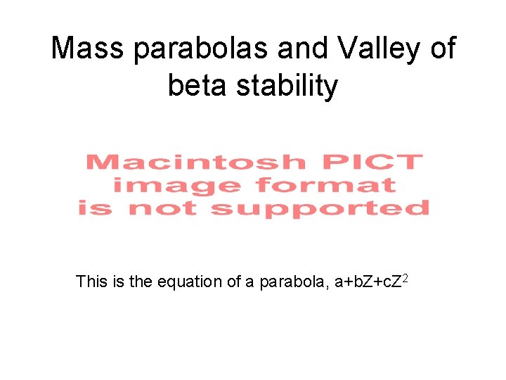 Mass parabolas and Valley of beta stability This is the equation of a parabola,