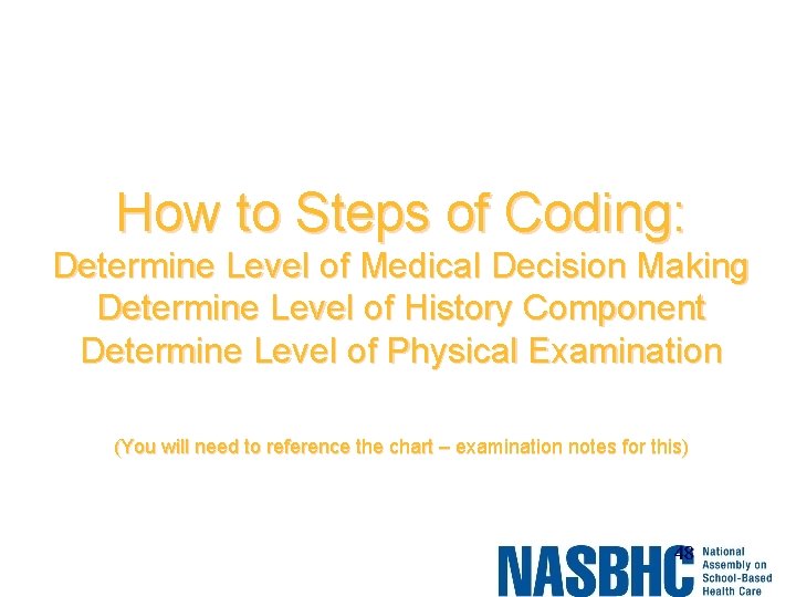 How to Steps of Coding: Determine Level of Medical Decision Making Determine Level of
