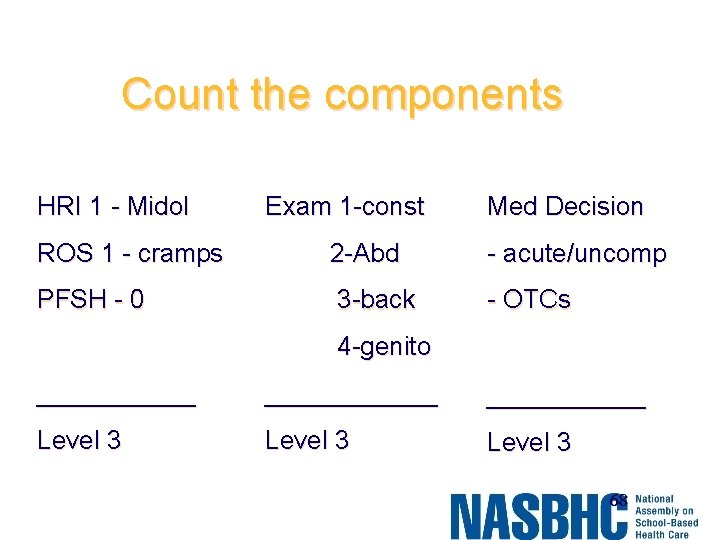Count the components HRI 1 - Midol Exam 1 -const Med Decision ROS 1