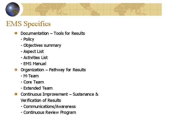 EMS Specifics Documentation – Tools for Results - Policy - Objectives summary - Aspect