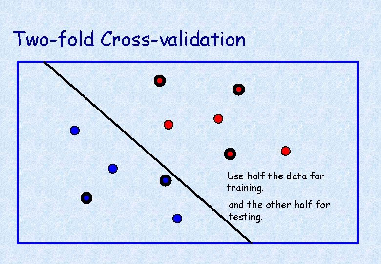 Two-fold Cross-validation Use half the data for training. and the other half for testing.