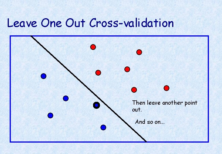 Leave One Out Cross-validation Then leave another point out. And so on. . .
