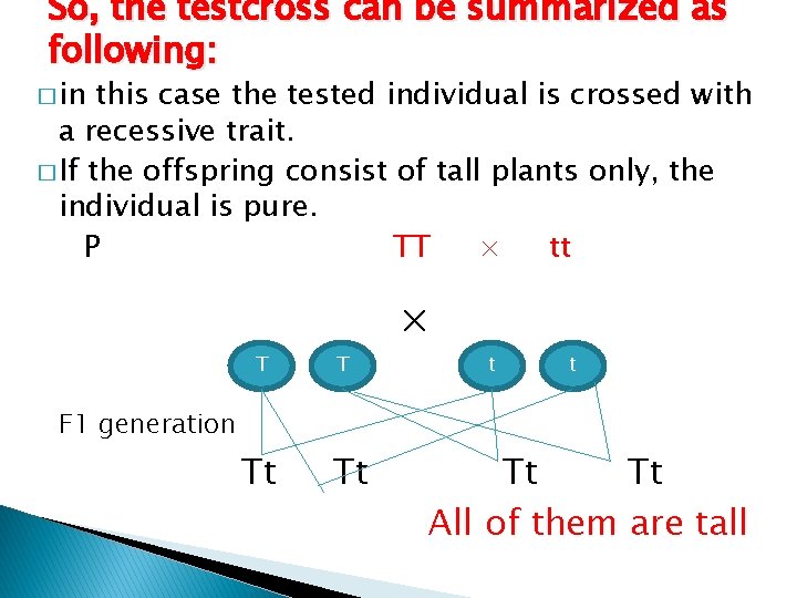 So, the testcross can be summarized as following: � in this case the tested