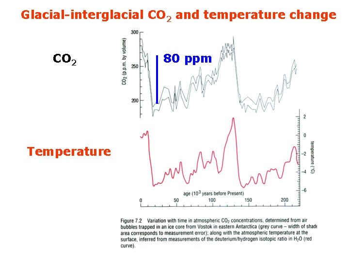 Glacial-interglacial CO 2 and temperature change CO 2 Temperature 80 ppm 