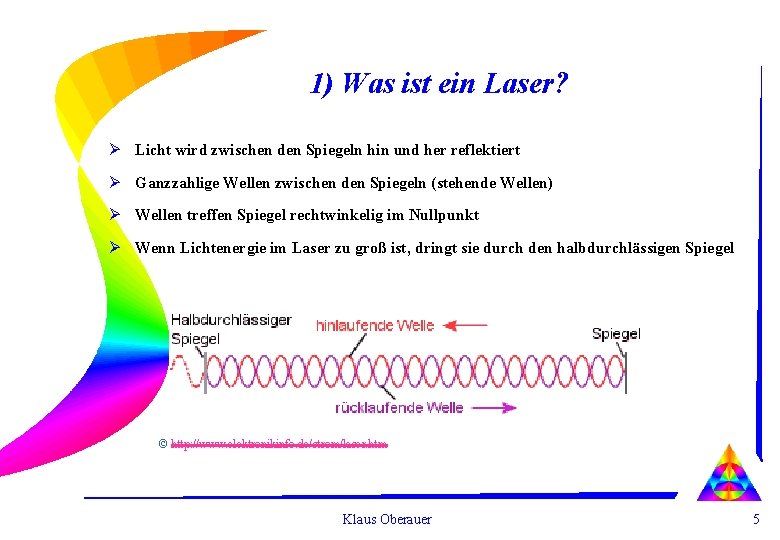 1) Was ist ein Laser? Ø Licht wird zwischen den Spiegeln hin und her