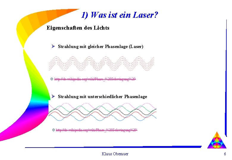 1) Was ist ein Laser? Eigenschaften des Lichts Ø Strahlung mit gleicher Phasenlage (Laser)