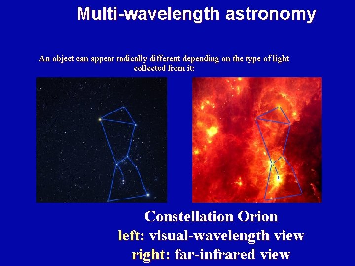 Multi-wavelength astronomy An object can appear radically different depending on the type of light