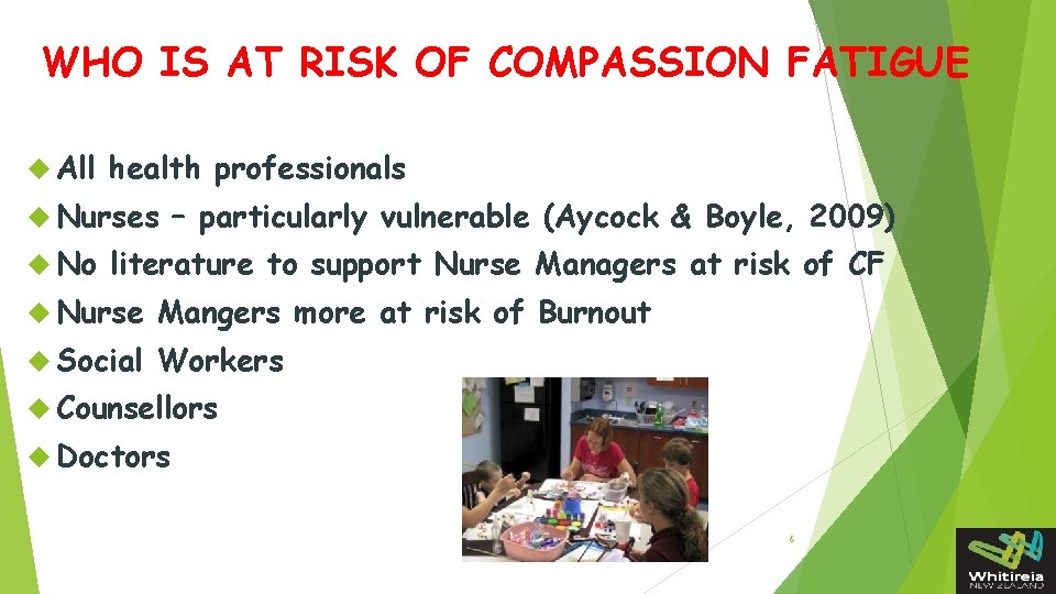 WHO IS AT RISK OF COMPASSION FATIGUE All health professionals Nurses No – particularly