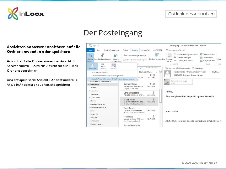 Outlook besser nutzen Der Posteingang Ansichten anpassen: Ansichten auf alle Ordner anwenden oder speichern