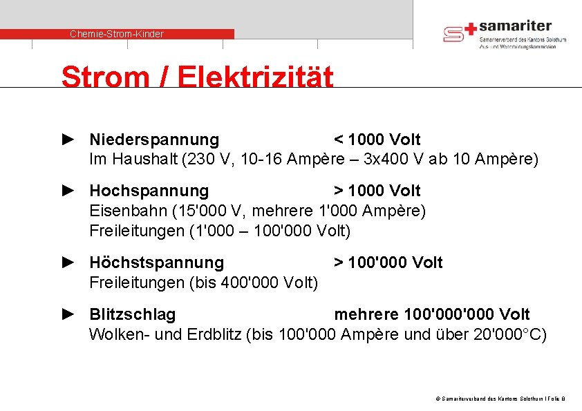 Chemie-Strom-Kinder Strom / Elektrizität ► Niederspannung < 1000 Volt Im Haushalt (230 V, 10