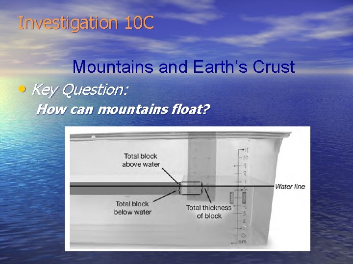 Investigation 10 C Mountains and Earth’s Crust • Key Question: How can mountains float?