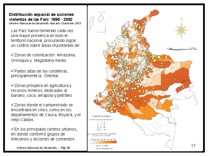 Distribución espacial de acciones violentas de las Farc 1995 - 2002 Informe Nacional de