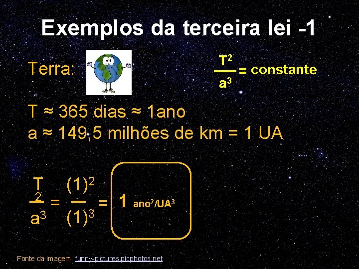 Exemplos da terceira lei -1 2 T __ Terra: a 3 = constante T