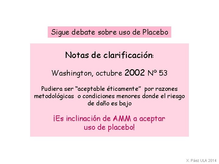 Sigue debate sobre uso de Placebo Notas de clarificación: Washington, octubre 2002 Nº 53