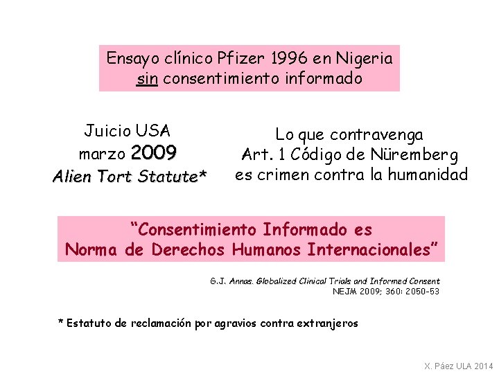 Ensayo clínico Pfizer 1996 en Nigeria sin consentimiento informado Juicio USA marzo 2009 Alien