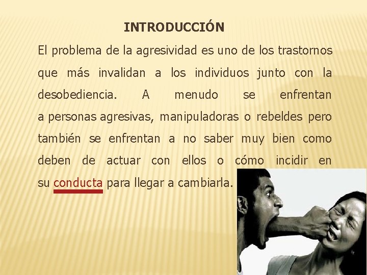 INTRODUCCIÓN El problema de la agresividad es uno de los trastornos que más invalidan