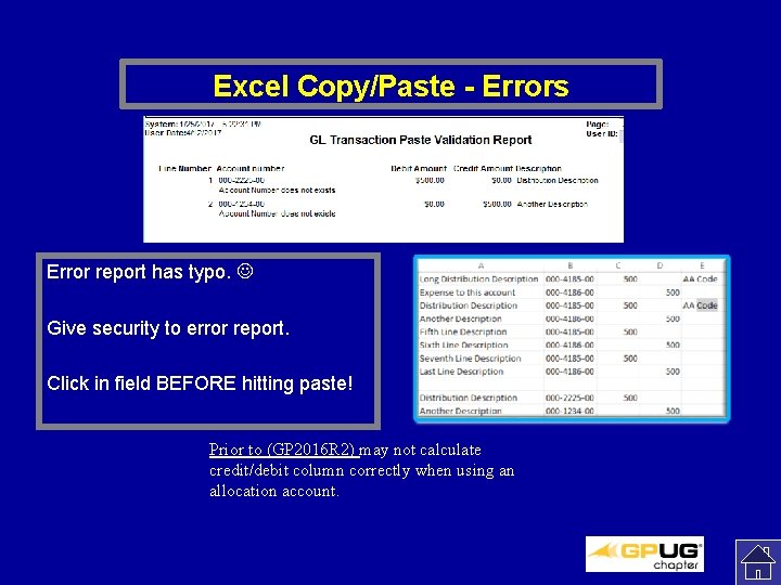 Excel Copy/Paste - Errors Error report has typo. Give security to error report. Click