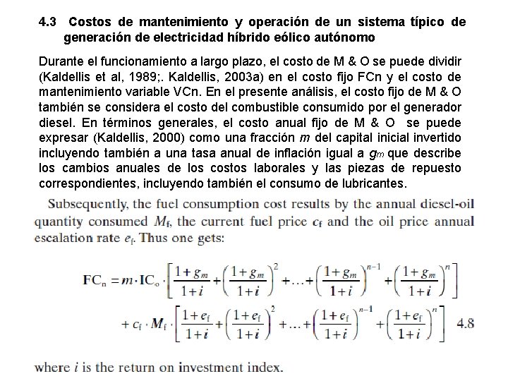 4. 3 Costos de mantenimiento y operación de un sistema típico de generación de