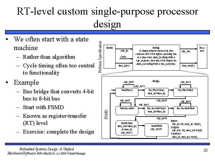  • We often start with a state machine – Rather than algorithm –