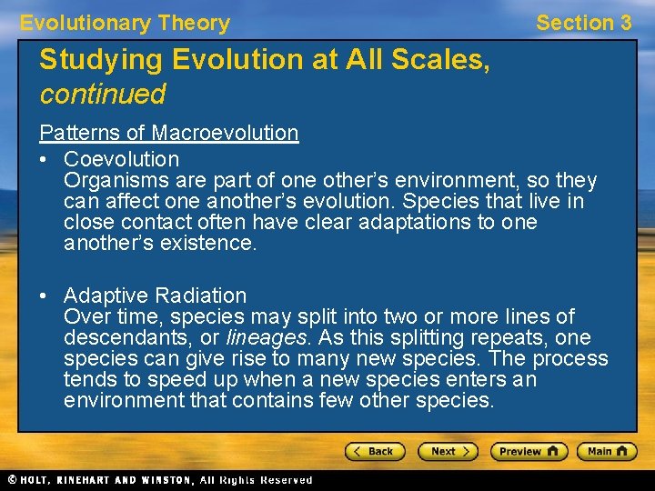 Evolutionary Theory Section 3 Studying Evolution at All Scales, continued Patterns of Macroevolution • Evolutionary Theory Section 3 Studying Evolution at All Scales, continued Patterns of Macroevolution •