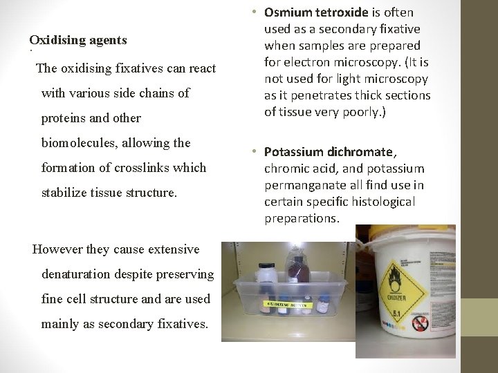 Oxidising agents. The oxidising fixatives can react with various side chains of proteins and