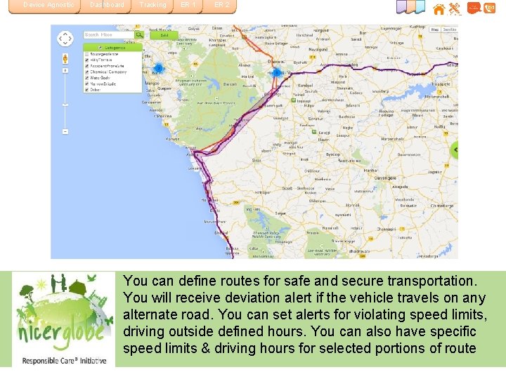 Device Agnostic Dashboard Tracking ER 1 ER 2 You can define routes for safe