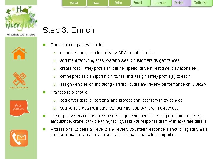 Step 3: Enrich n Chemical companies should o mandate transportation only by GPS enabled