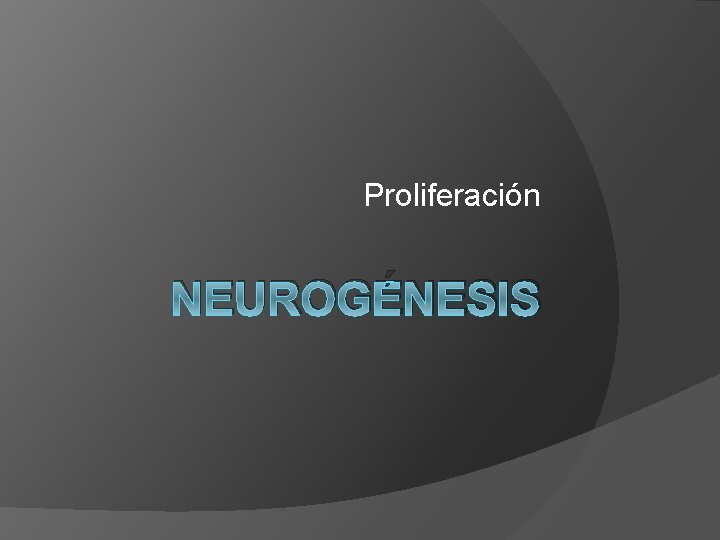 Proliferación NEUROGÉNESIS 