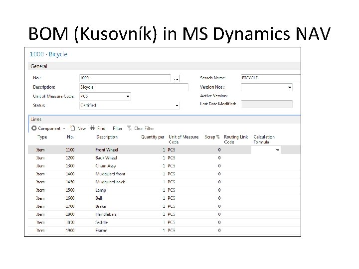 BOM (Kusovník) in MS Dynamics NAV 