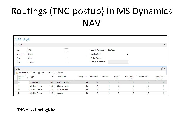 Routings (TNG postup) in MS Dynamics NAV TNG = technologický 