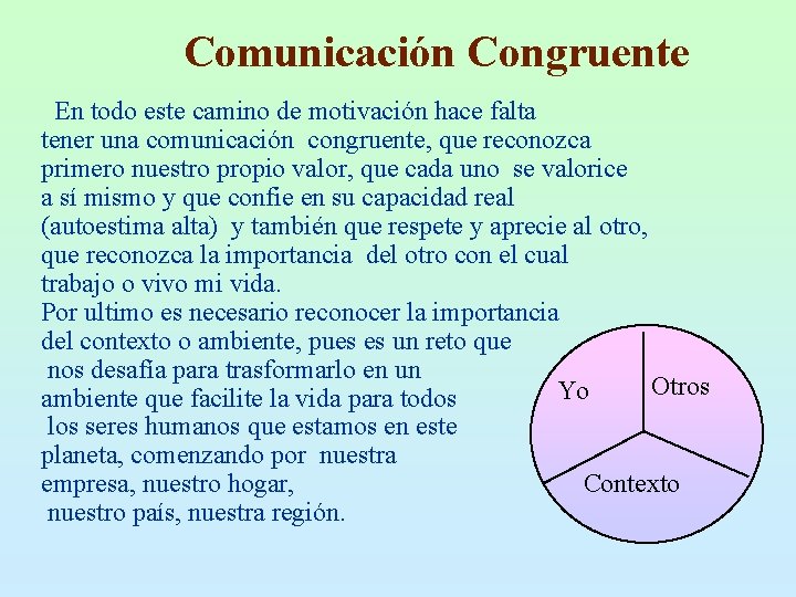 Comunicación Congruente En todo este camino de motivación hace falta tener una comunicación congruente,