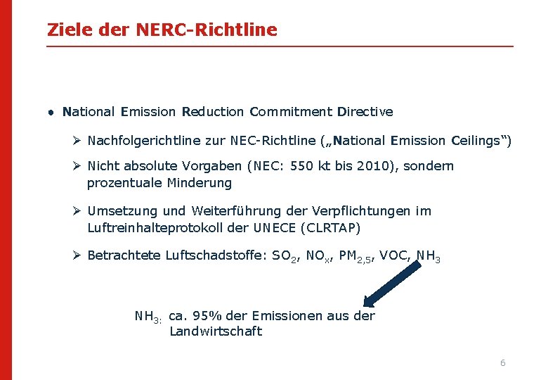 Ziele der NERC-Richtline ● National Emission Reduction Commitment Directive Ø Nachfolgerichtline zur NEC-Richtline („National