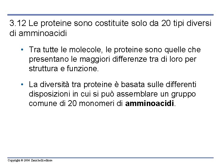 3. 12 Le proteine sono costituite solo da 20 tipi diversi di amminoacidi •