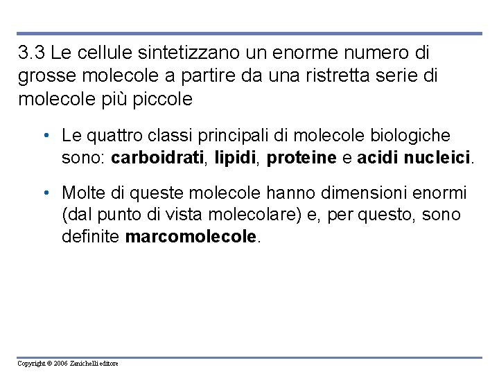 3. 3 Le cellule sintetizzano un enorme numero di grosse molecole a partire da