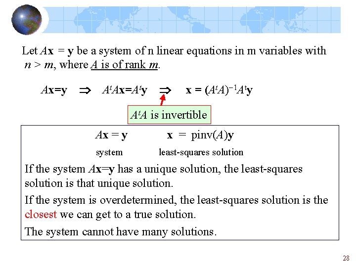 Let Ax = y be a system of n linear equations in m variables