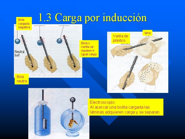 Bola cargada negativa 1. 3 Carga por inducción Bola y varilla se repelen Igual