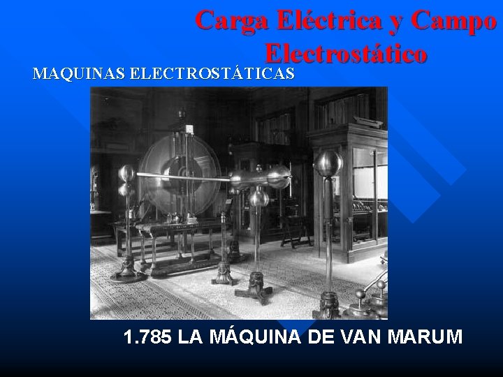 Carga Eléctrica y Campo Electrostático MAQUINAS ELECTROSTÁTICAS 1. 785 LA MÁQUINA DE VAN MARUM