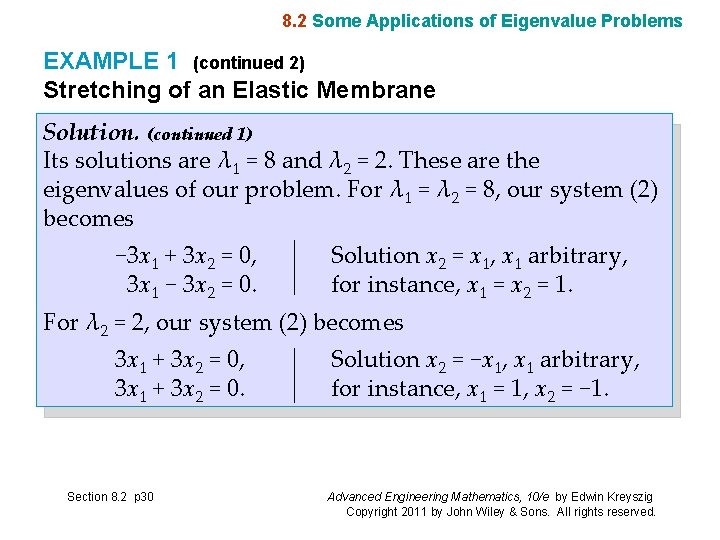 8. 2 Some Applications of Eigenvalue Problems EXAMPLE 1 (continued 2) Stretching of an