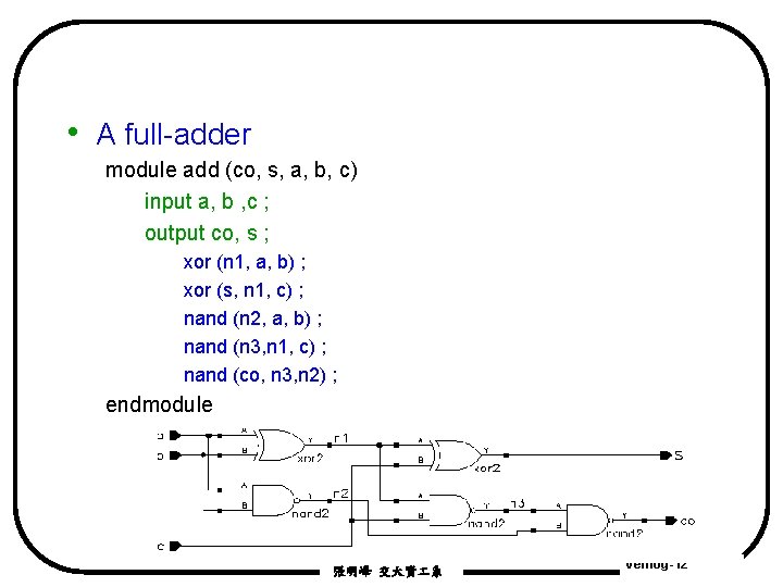 • A full-adder module add (co, s, a, b, c) input a, b • A full-adder module add (co, s, a, b, c) input a, b