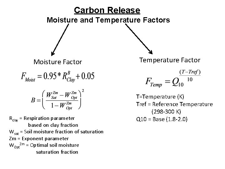 Carbon Release Moisture and Temperature Factors Moisture Factor Rclay = Respiration parameter based on