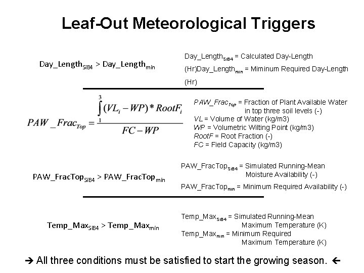 Leaf-Out Meteorological Triggers Day_Length. Si. B 4 > Day_Lengthmin Day_Length. Si. B 4 =