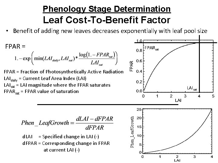Phenology Stage Determination Leaf Cost-To-Benefit Factor • Benefit of adding new leaves decreases exponentially