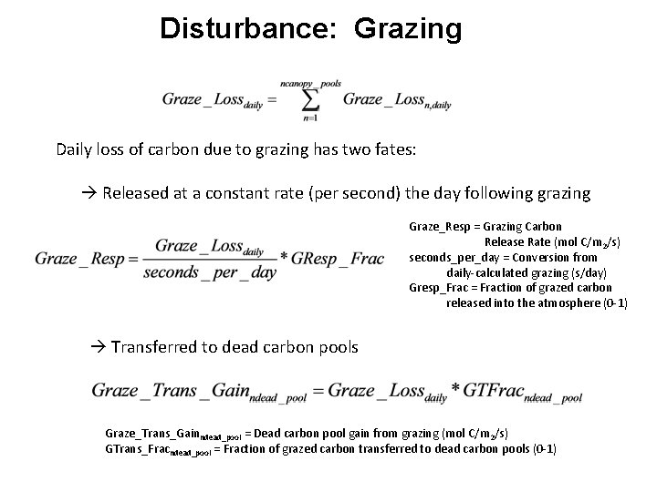 Disturbance: Grazing Daily loss of carbon due to grazing has two fates: Released at