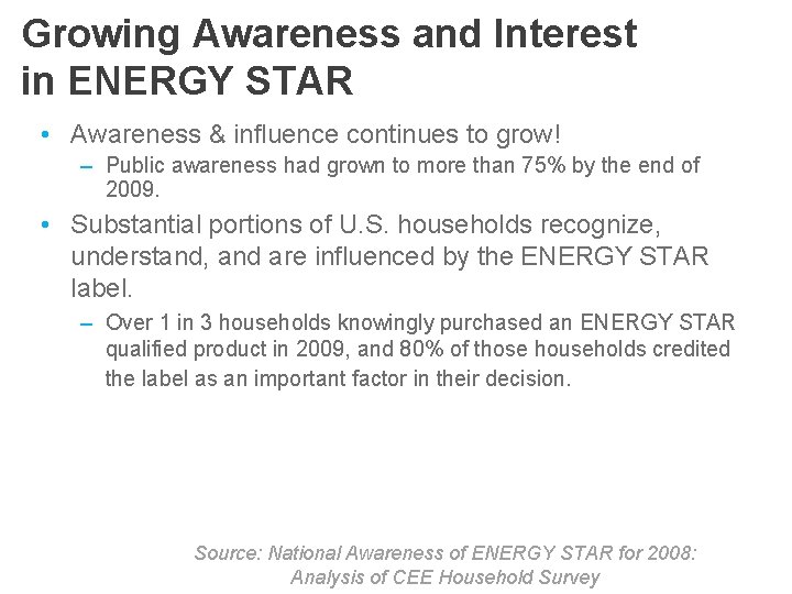 Growing Awareness and Interest in ENERGY STAR • Awareness & influence continues to grow!