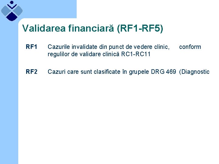Validarea financiară (RF 1 -RF 5) RF 1 Cazurile invalidate din punct de vedere