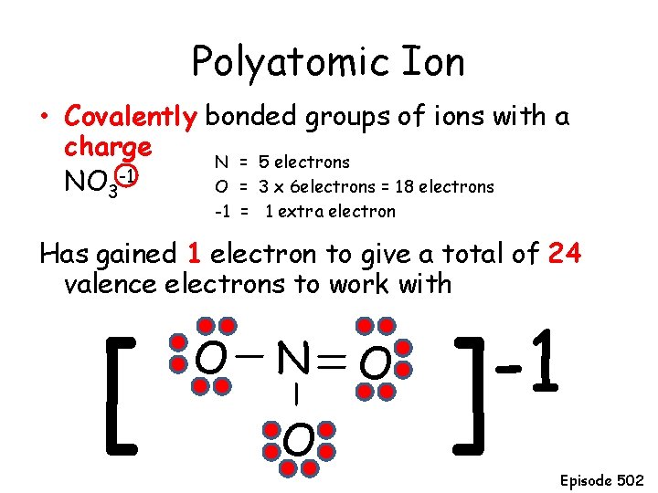 Polyatomic Ion • Covalently bonded groups of ions with a charge N = 5