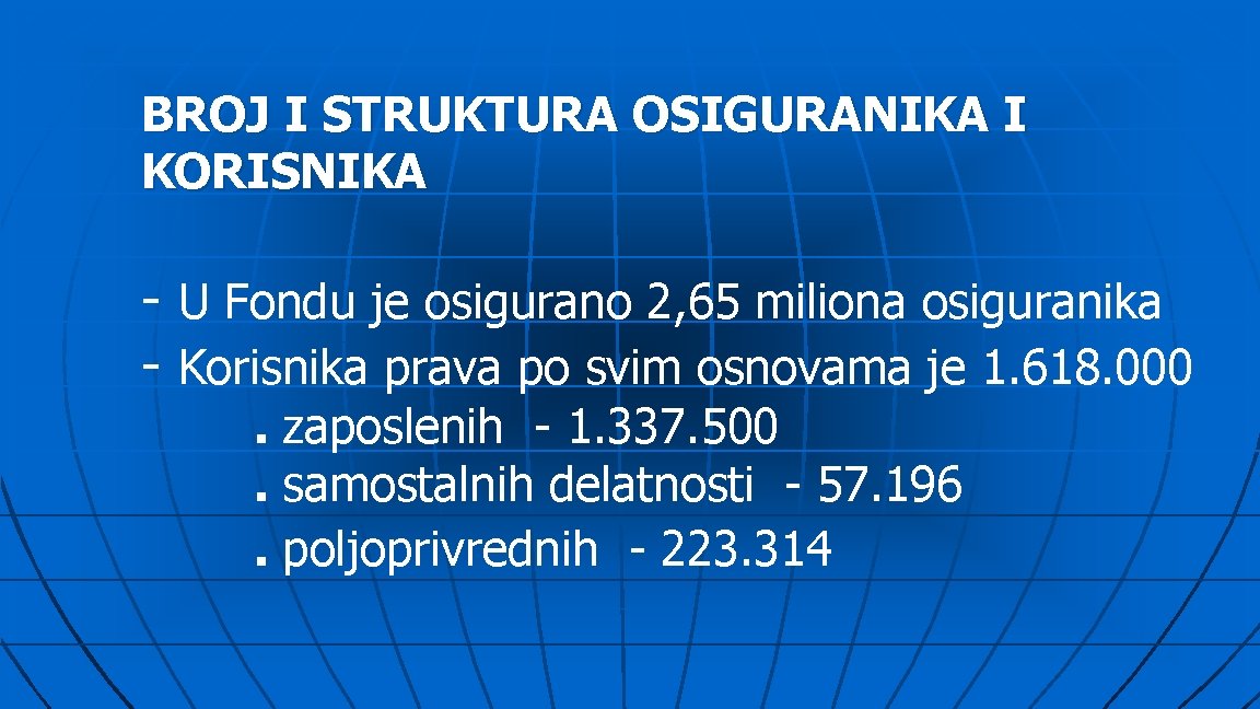 BROJ I STRUKTURA OSIGURANIKA I KORISNIKA - U Fondu je osigurano 2, 65 miliona