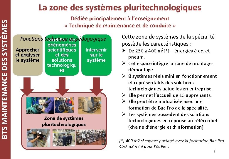 BTS MAINTENANCE DES SYSTÈMES La zone des systèmes pluritechnologiques Dédiée principalement à l’enseignement «