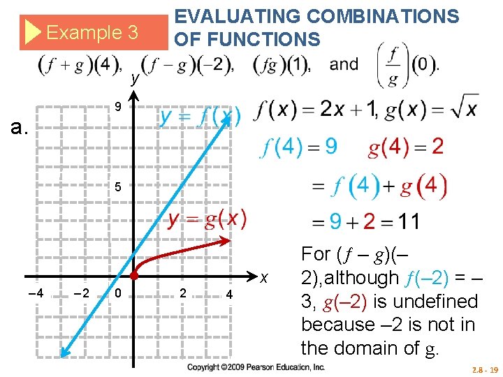 Example 3 EVALUATING COMBINATIONS OF FUNCTIONS y 9 a. 5 – 4 – 2