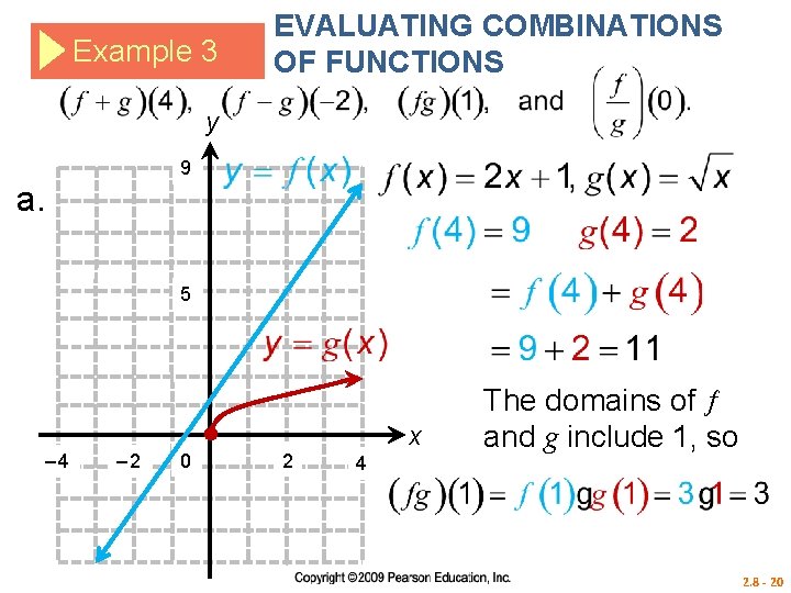 Example 3 EVALUATING COMBINATIONS OF FUNCTIONS y 9 a. 5 – 4 – 2